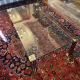Vintage Hollywood Style Coffee Table - Glass, Brass & Fluted Legs,