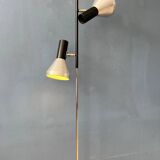 Vintage black mid-century floor lamp with two aluminum spots