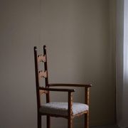Classic Oak Armchair with Lambswool Upholstery, Mid-Century Danish, 1950s