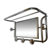 Art Deco coat rack with 5 hooks, mirror and shelf