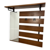 Teak wall coat rack and mirror, 60s, cloakroom