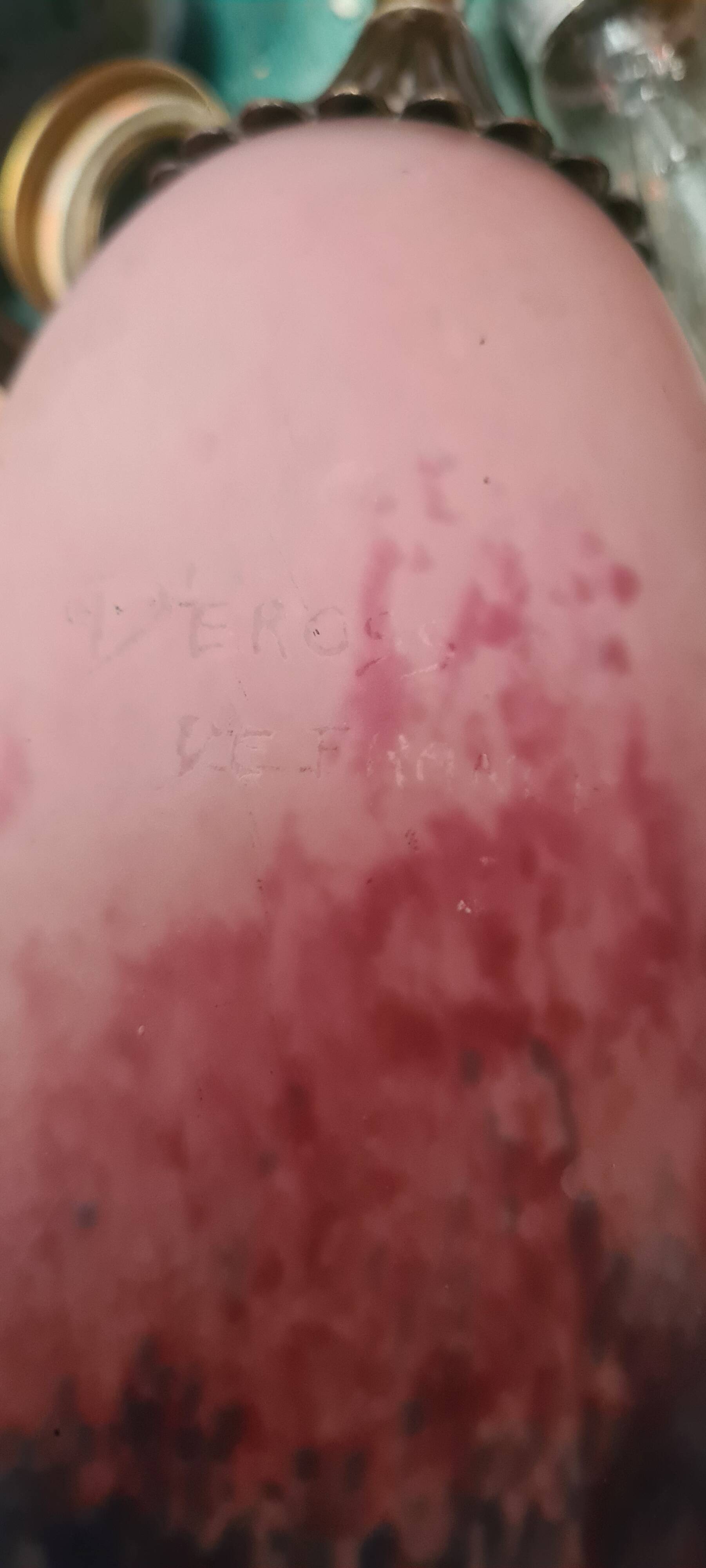 lampe bronze abat jour pate de verre signé eross de france nancy 40x16