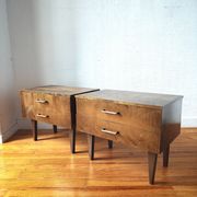 Pair of modernist bedside tables in veneered wood, 1950s-60s