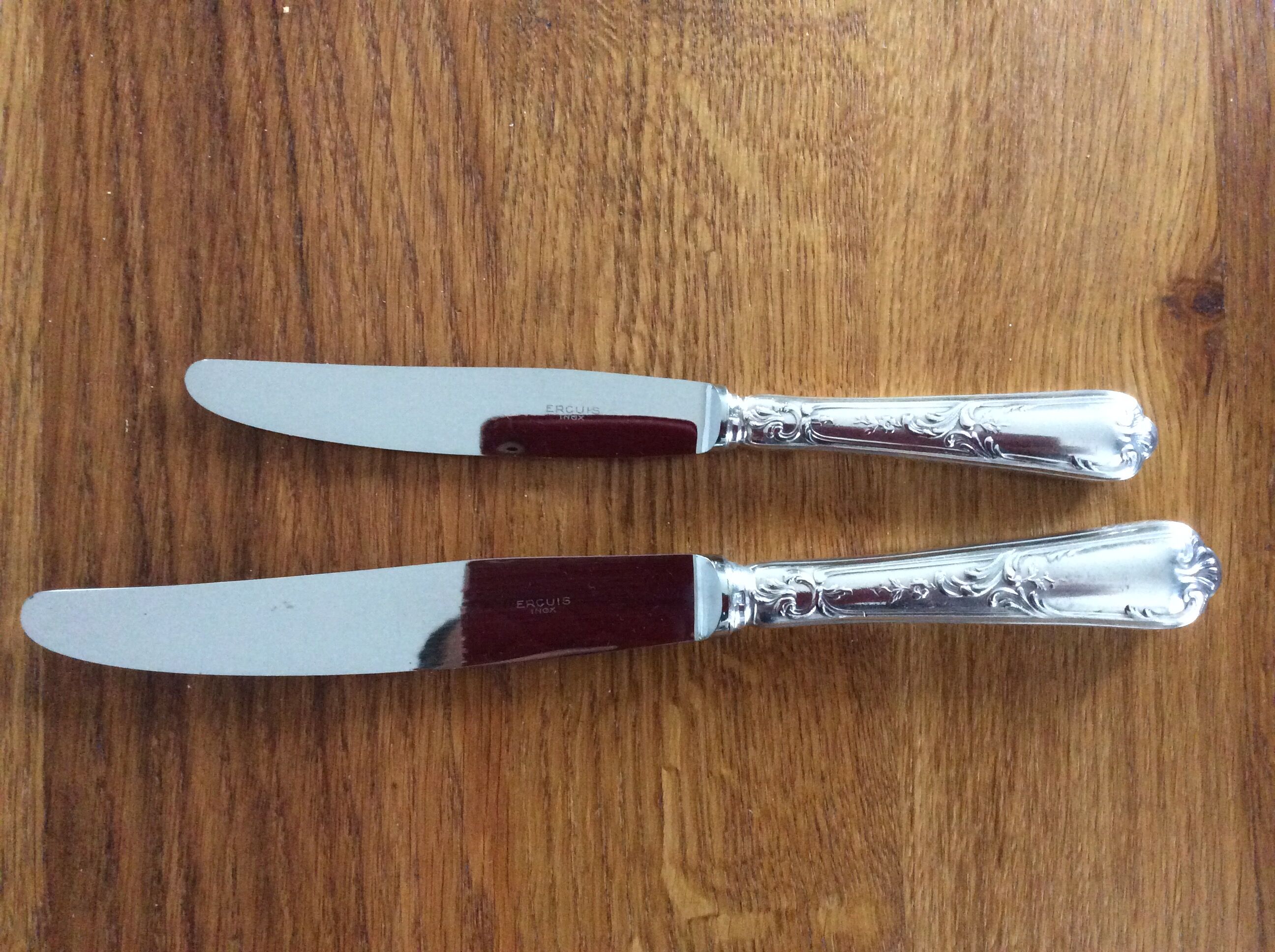 Lot of 6 large knives and 6 small silver metal ercuis