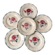 Set of 6 flat plates digoin sarreguemines pink and blue flowers 40s