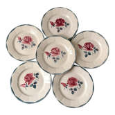 Lot de 6 assiettes plates digoin sarreguemines fleurs roses et bleues années 40