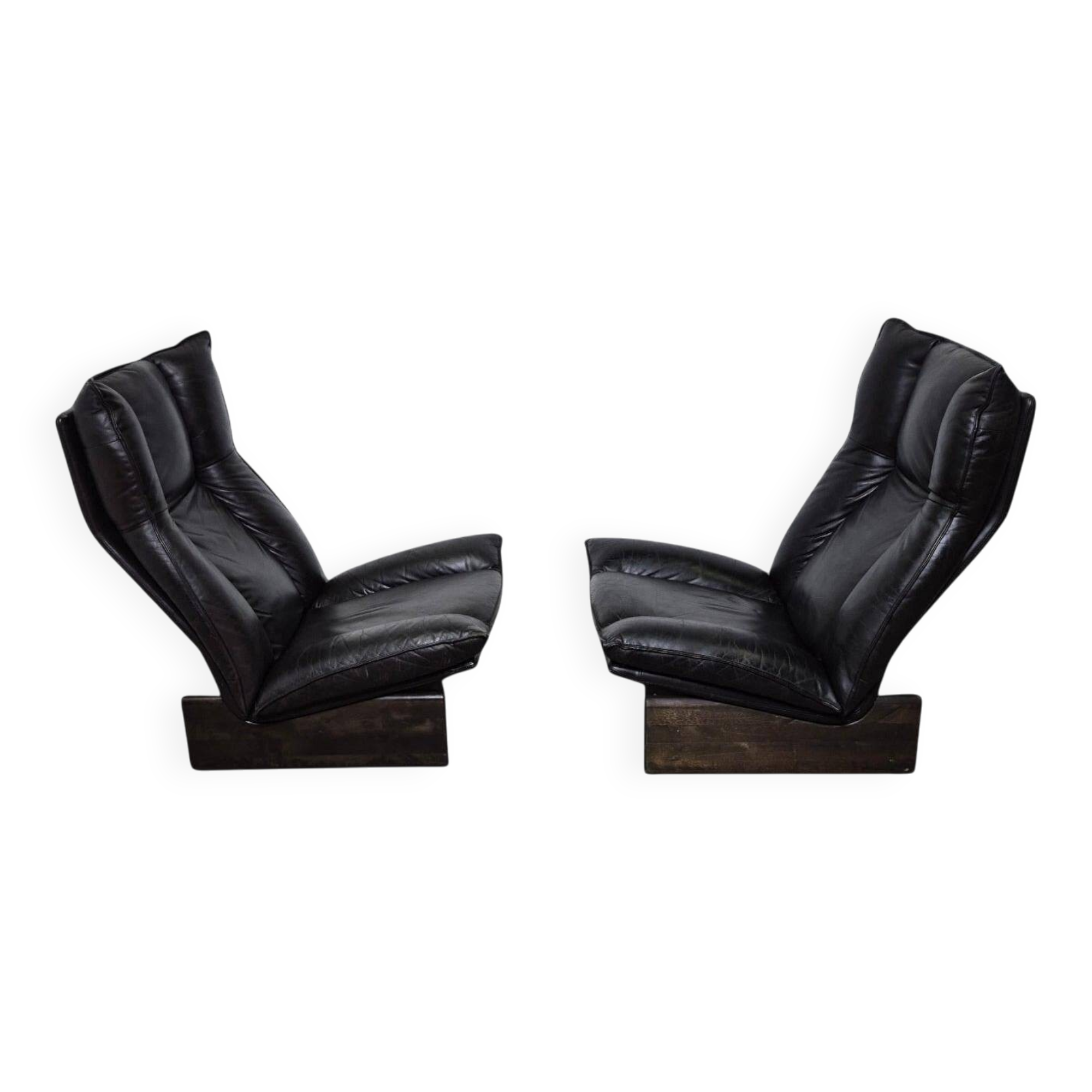 Set of 2 black leather lounge chairs by Peem Oy, Finland 1970s