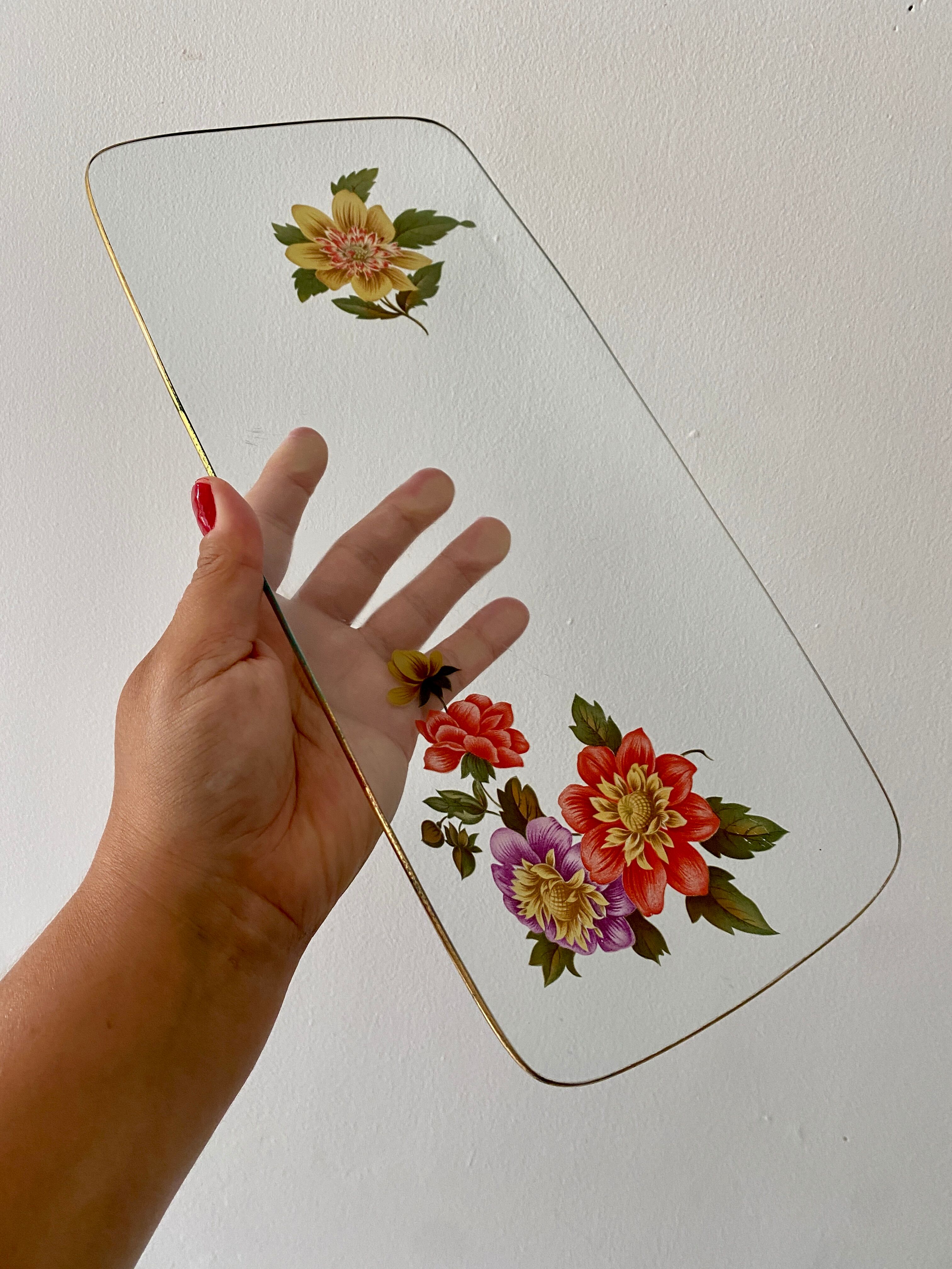 Vintage glass cake dish flower designs