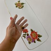 Vintage glass cake dish flower designs