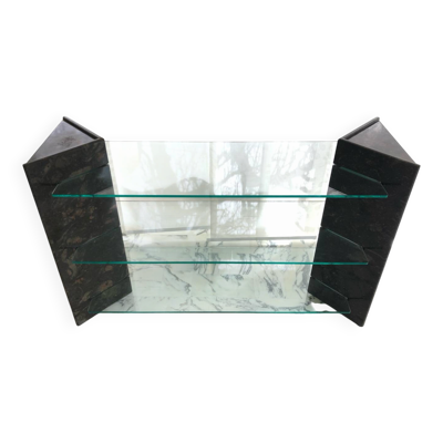 Console Roche Bobois en marbre noir veiné et verre, années 90