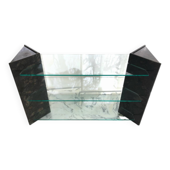 Roche Bobois console in veined black marble and glass, 1990s.