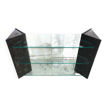 Roche Bobois console in veined black marble and glass, 1990s.
