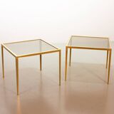 Solid Brass Side Tables with Smokey Glass Top by Vereinigte Werkstatten 70s