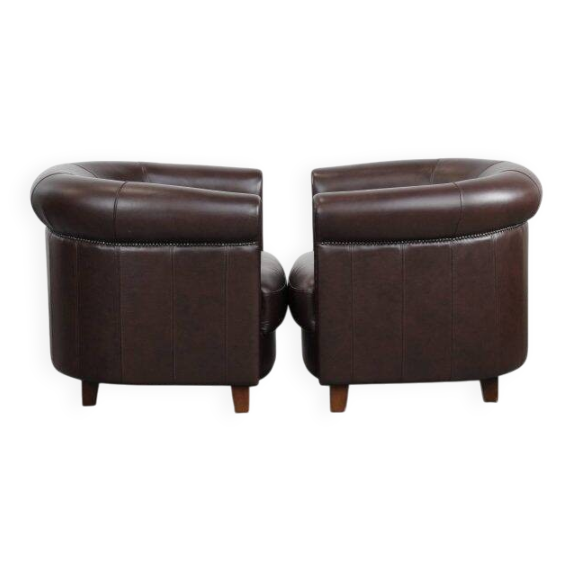 Set of two round cowhide  leather club armchairs in English style