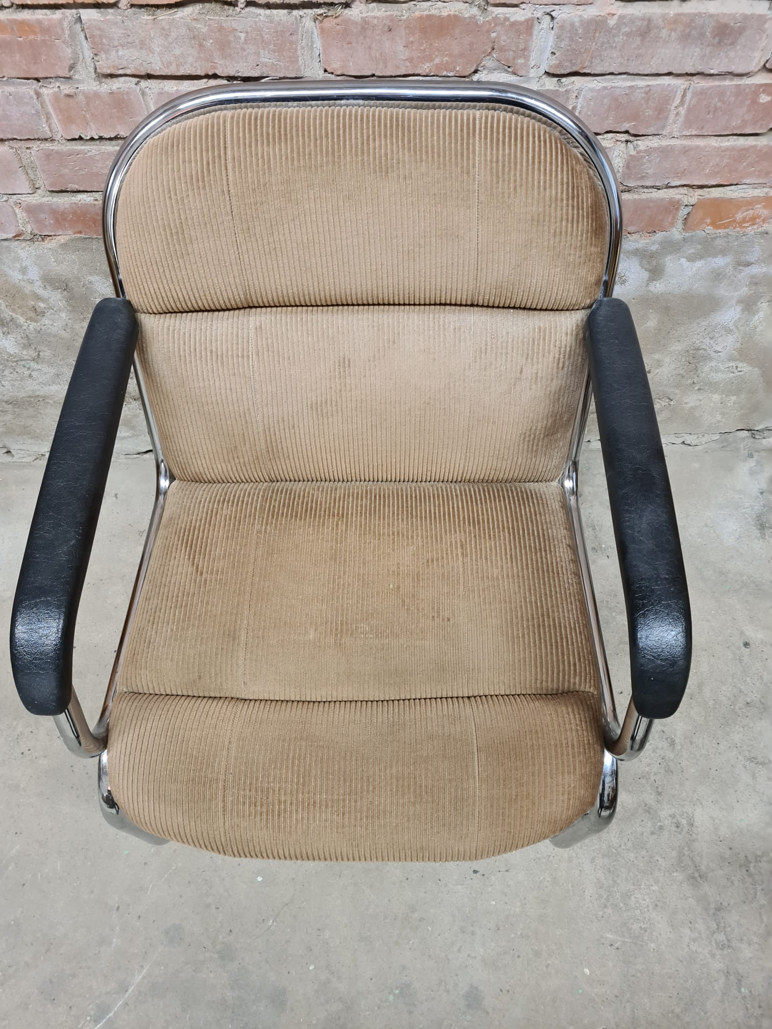Vintage tubular ribbed office armchair