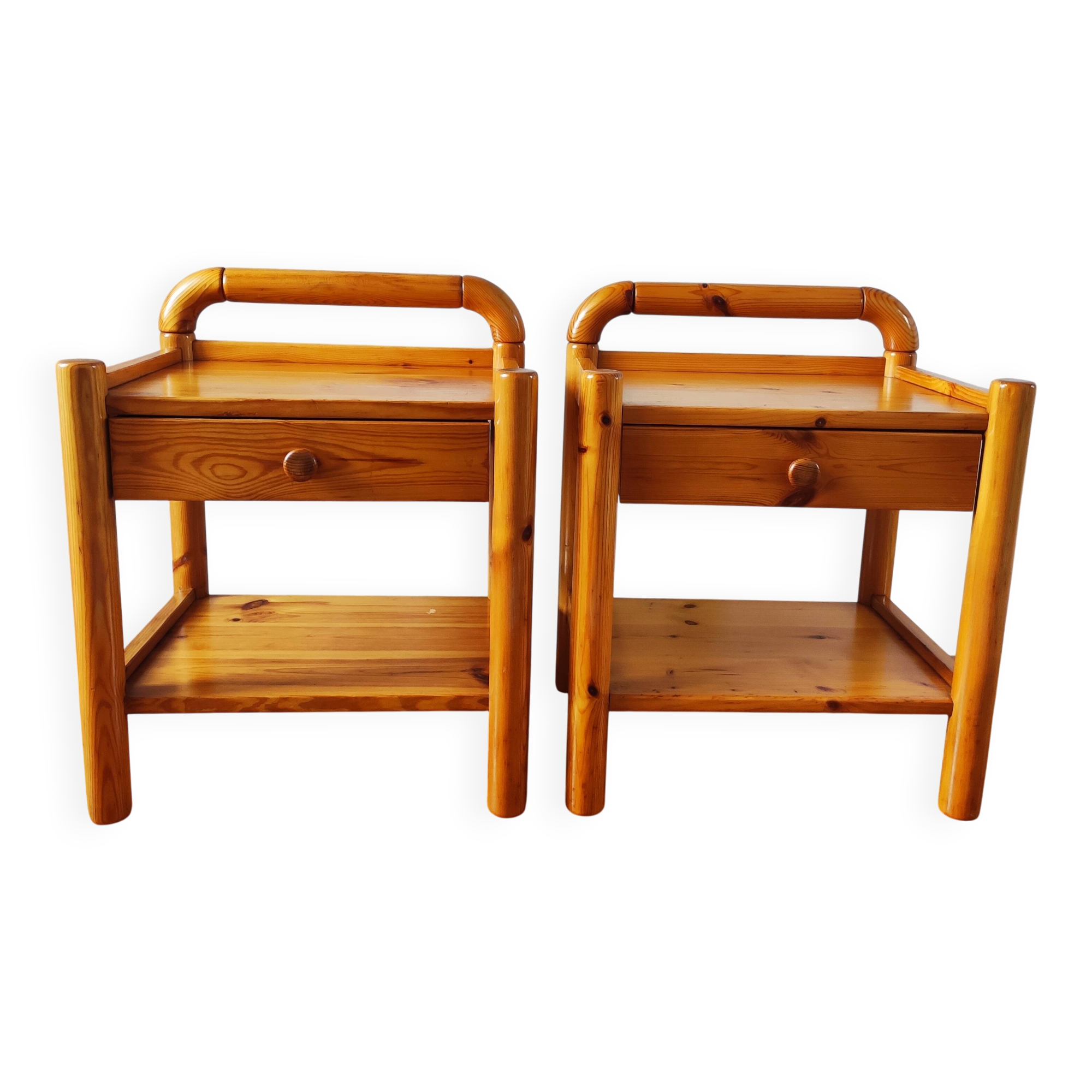 Pair of solid pine bedside tables 1980