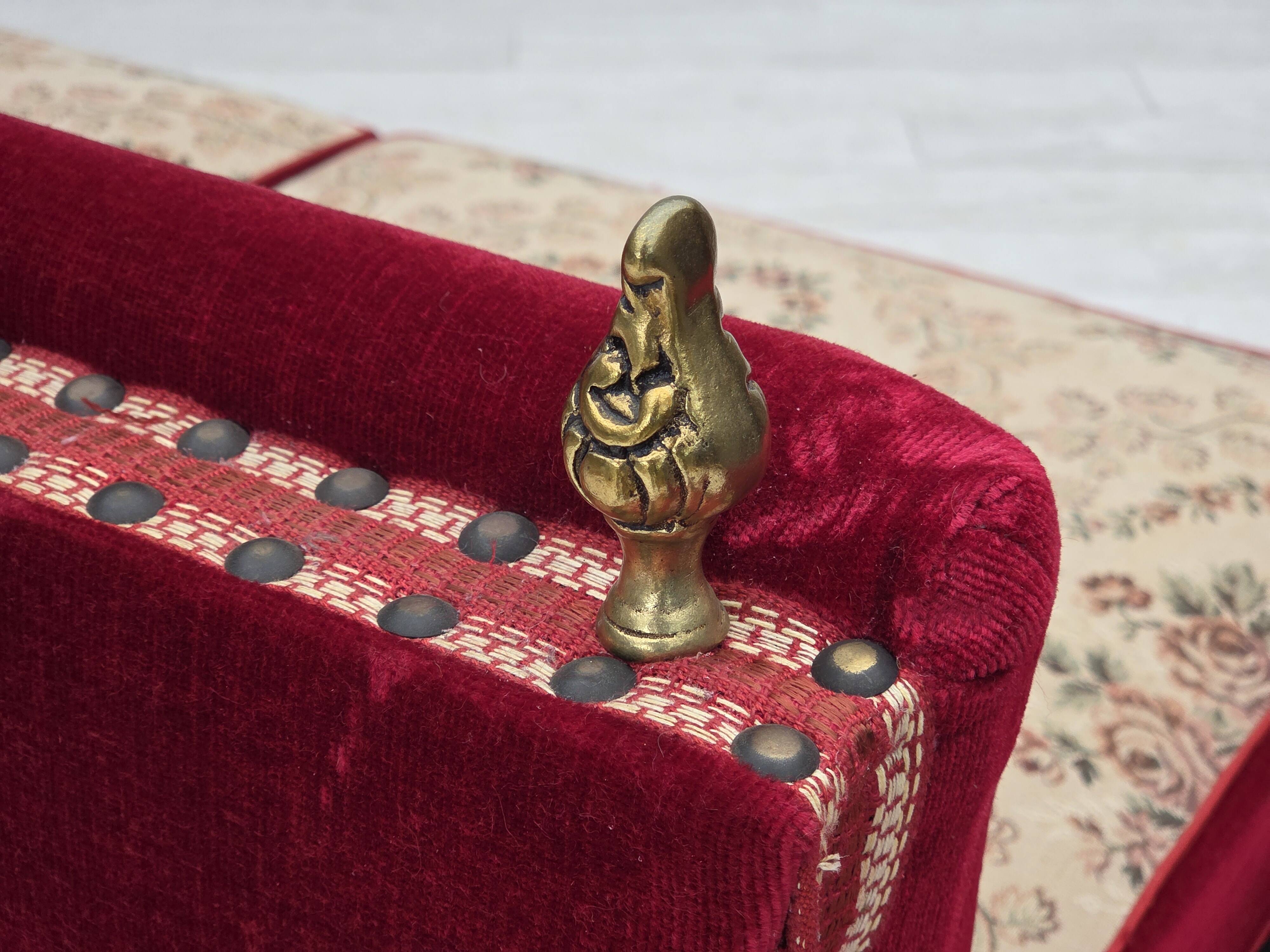 1970s, Danish "Spanish" sofa, furniture velour, ash wood legs.