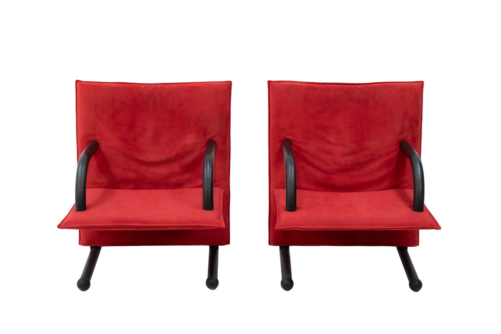 Postmodern T Line Lounge Chairs by Arflex, Red Alcantara, Italy, 1982