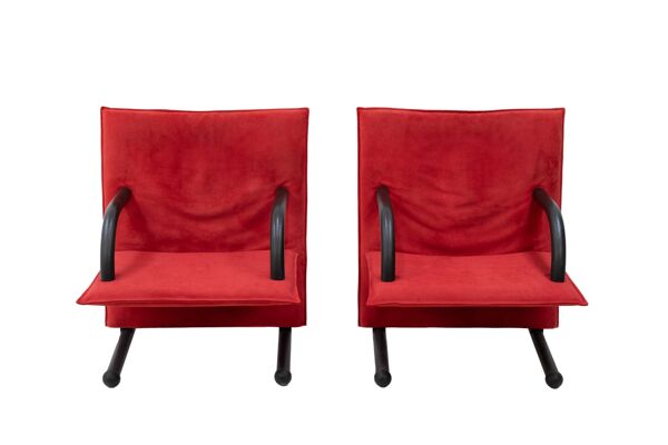 Chaises Lounge T Line Postmodernes par Arflex, Alcantara Rouge, Italie, 1982