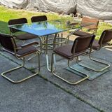 Italian brass dining set with table and chairs, 1970s, set of 7