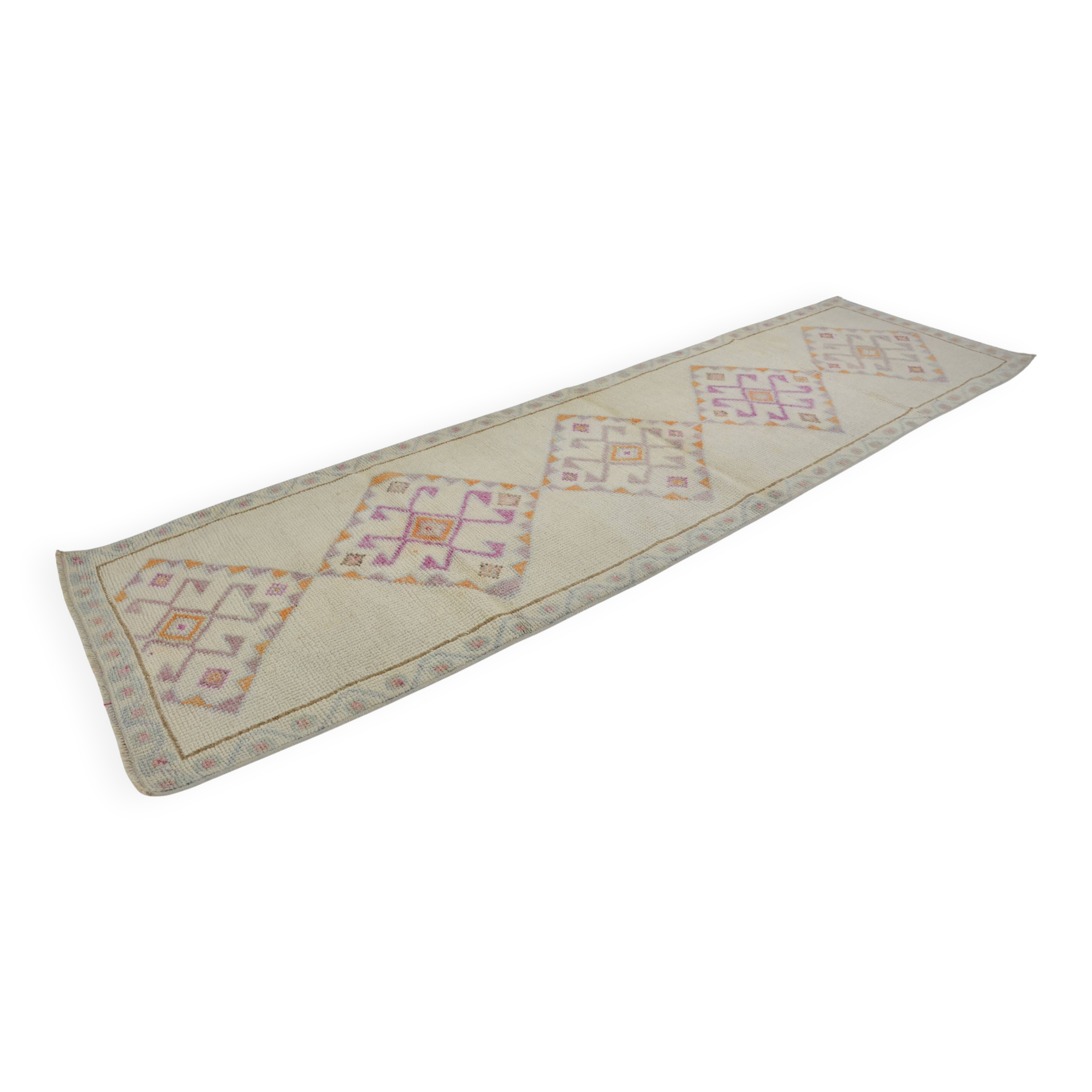 Geometric Vintage White Oushak Runner sku 2080