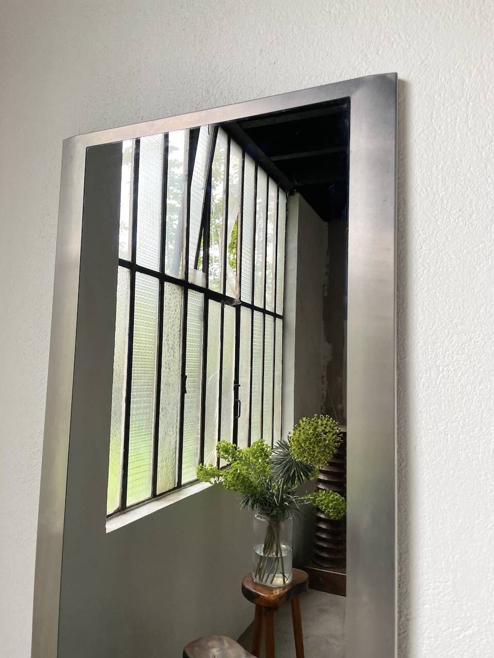 Brushed stainless steel mirror circa François Monnet and Joelle Ferlande