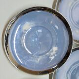 Art deco coffee service in fine iridescent blue porcelain, metal and wood