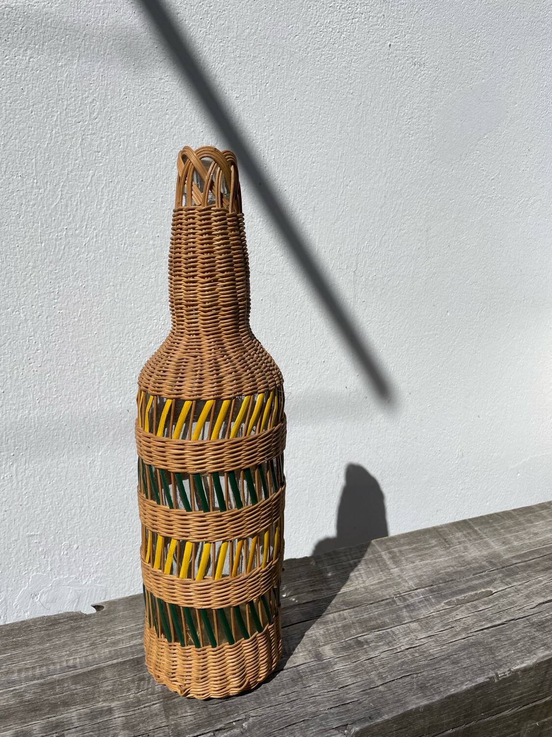Large vintage woven rattan vase 1960s