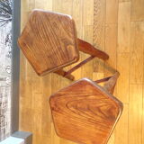 Pair of brutalist high stools in elm
