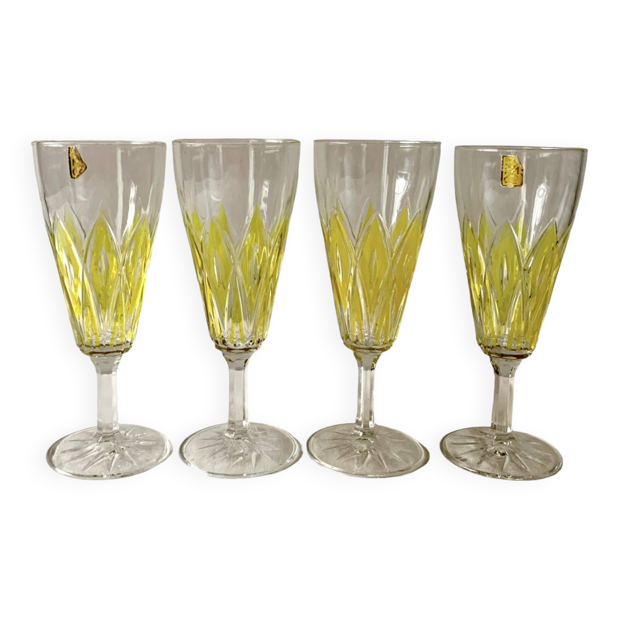 Set of 4 glasses - VMC Reims Arlequin champagne flutes - yellow decor