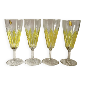 Lot de 4 verres - flûtes à champagne VMC Reims Arlequin - décor jaune