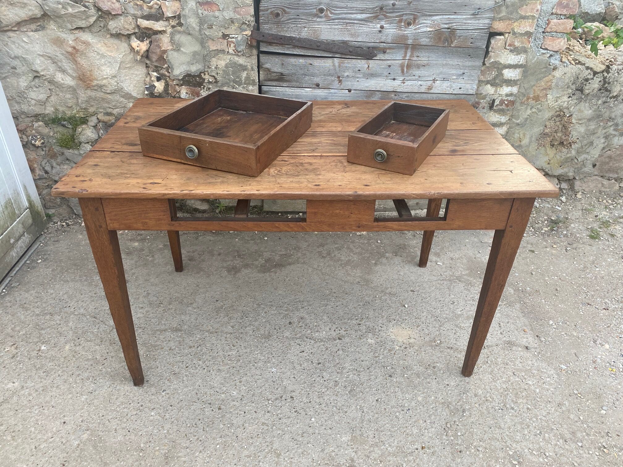 Solid oak farmhouse table with 2 drawers 1900