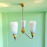 Mid Century Modern opaline glass 3-light chandelier