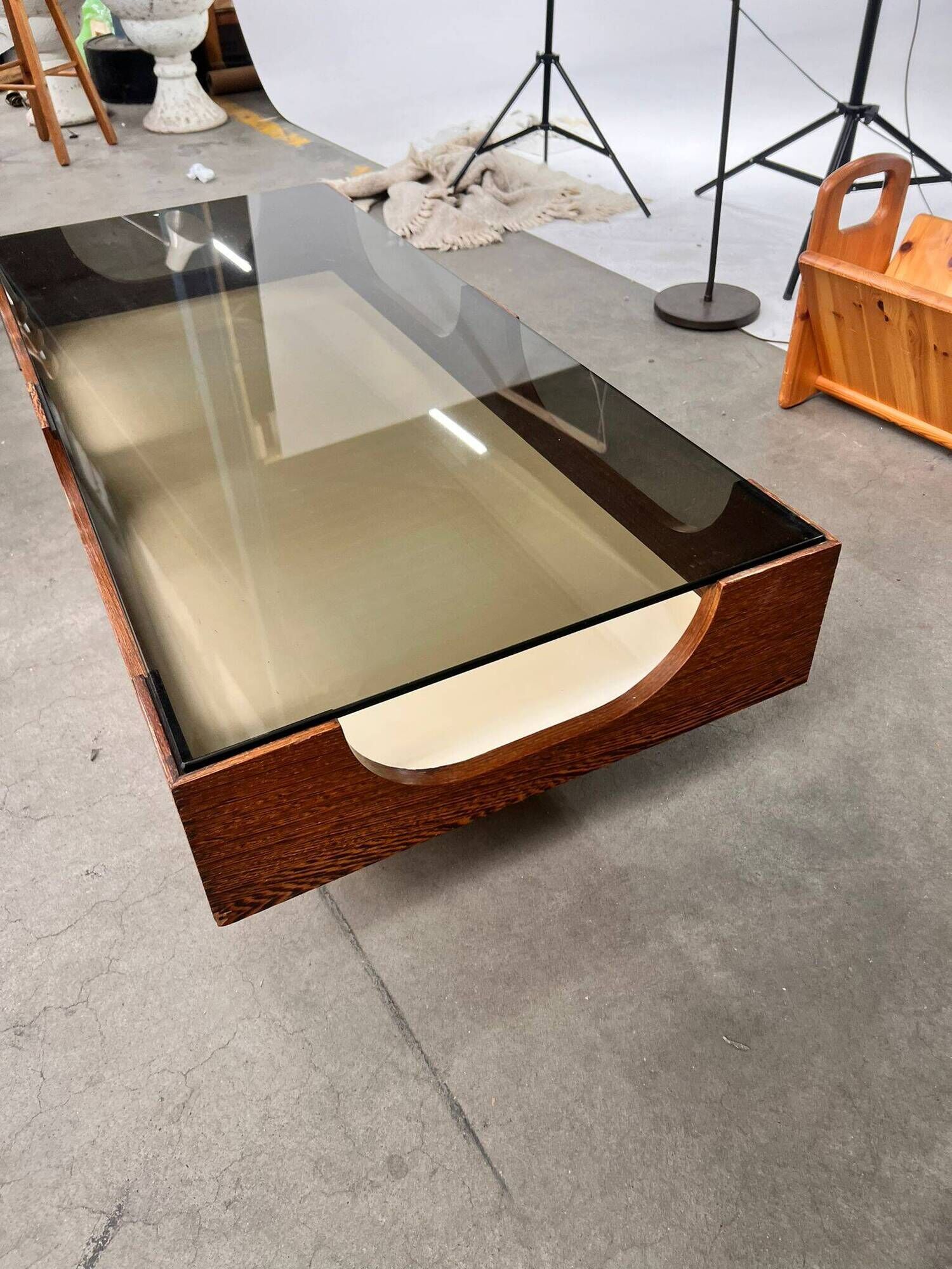 Vintage Space Age Coffee Table with Smoke Glass Table Top, 1960s