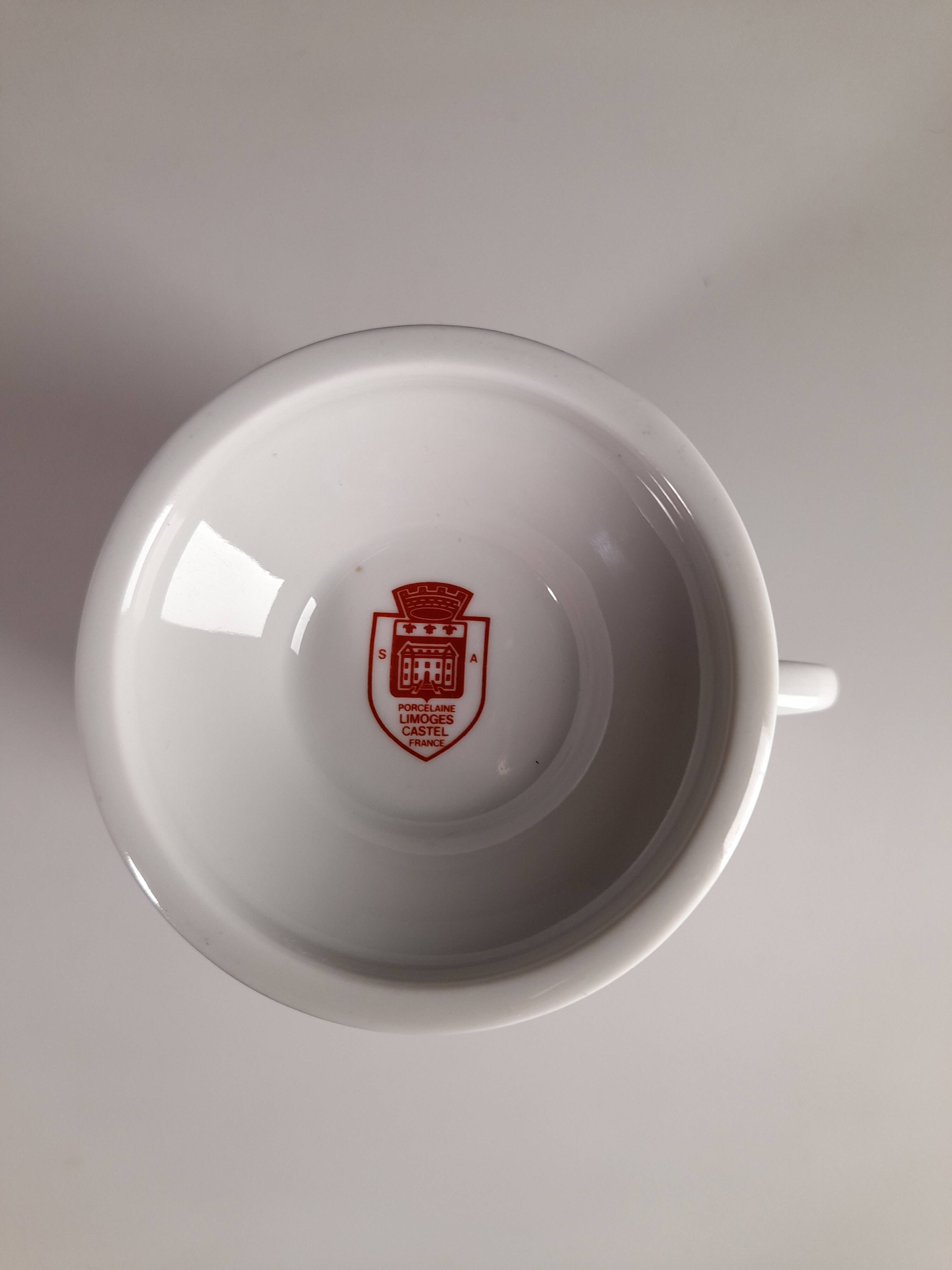 Set of 4 blue flower mugs / cups in Limoges porcelain Castel