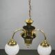 1930s Czechoslovak Art Deco Brass and Opaline Glass Chandelier