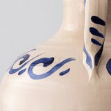 Spanish Revival Terracotta Table Lamp, Cream and Cobalt, New Linen Shade