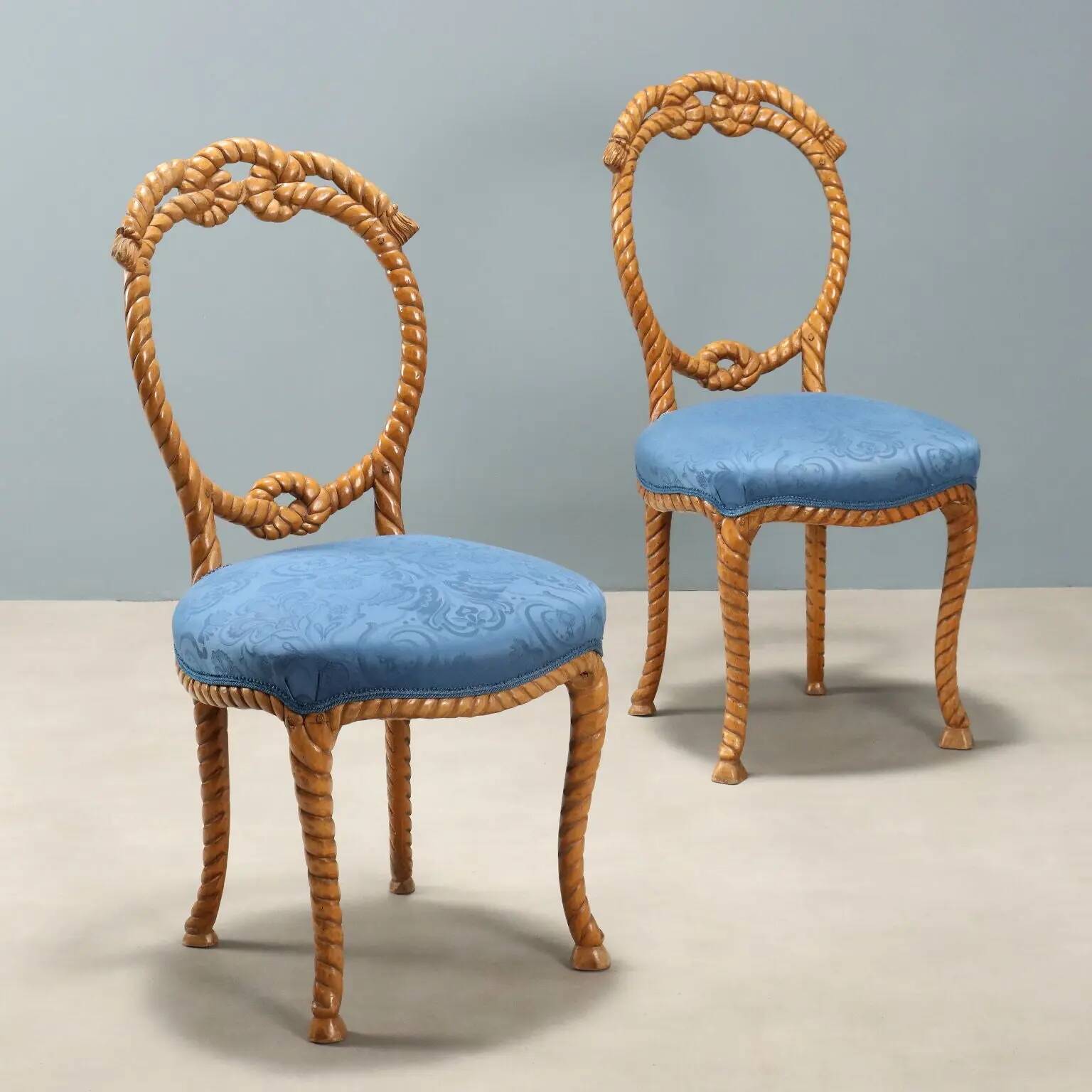 Antique beech chairs with upholstered seats, Italy, 19th century.