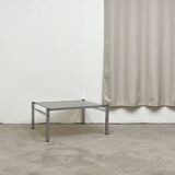 Table basse carré chrome / verre fumé