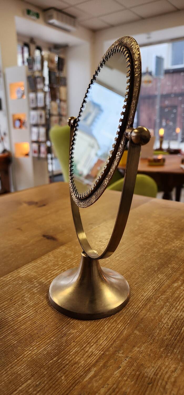 Brass standing mirror