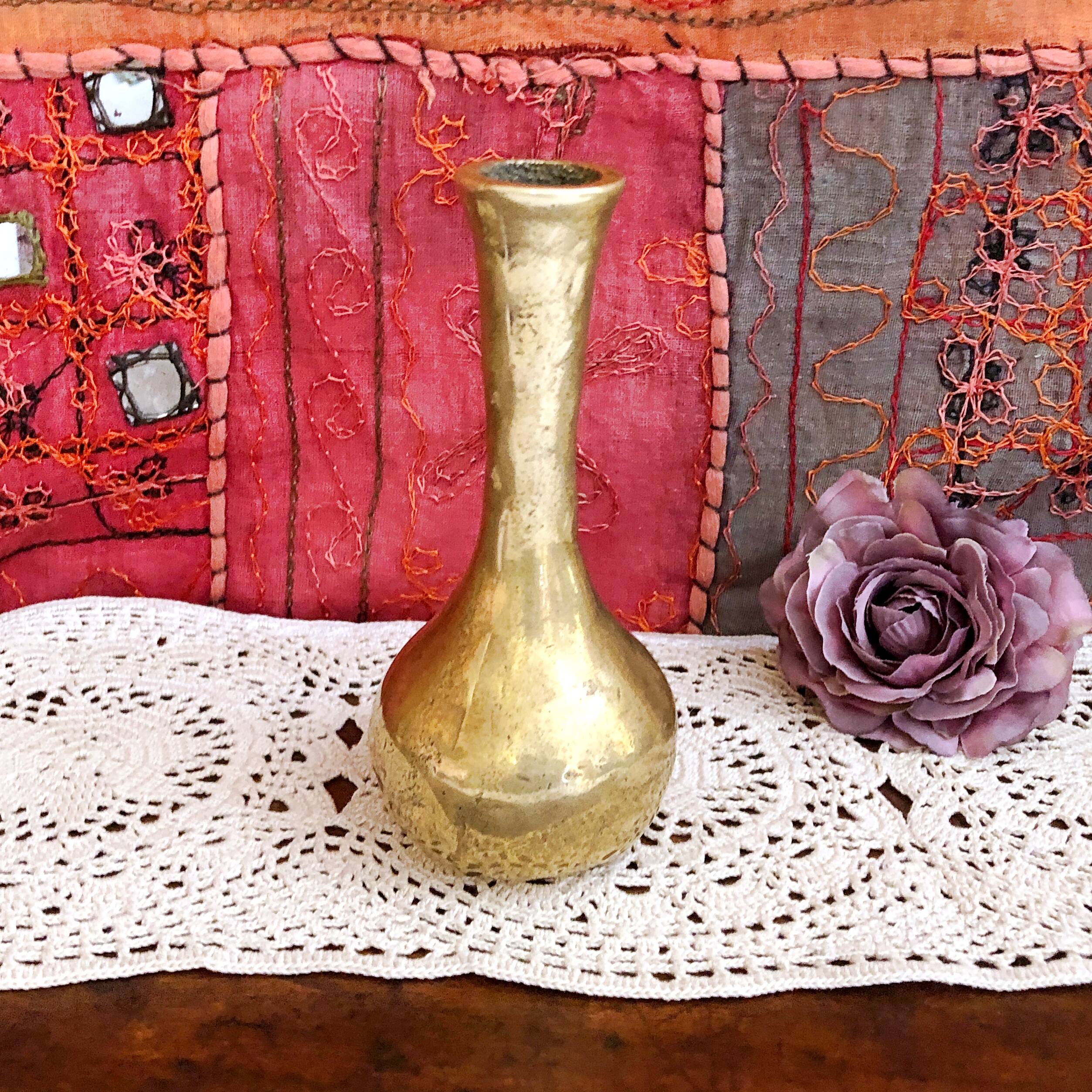Vintage hammered solid gilded bronze soliflore vase