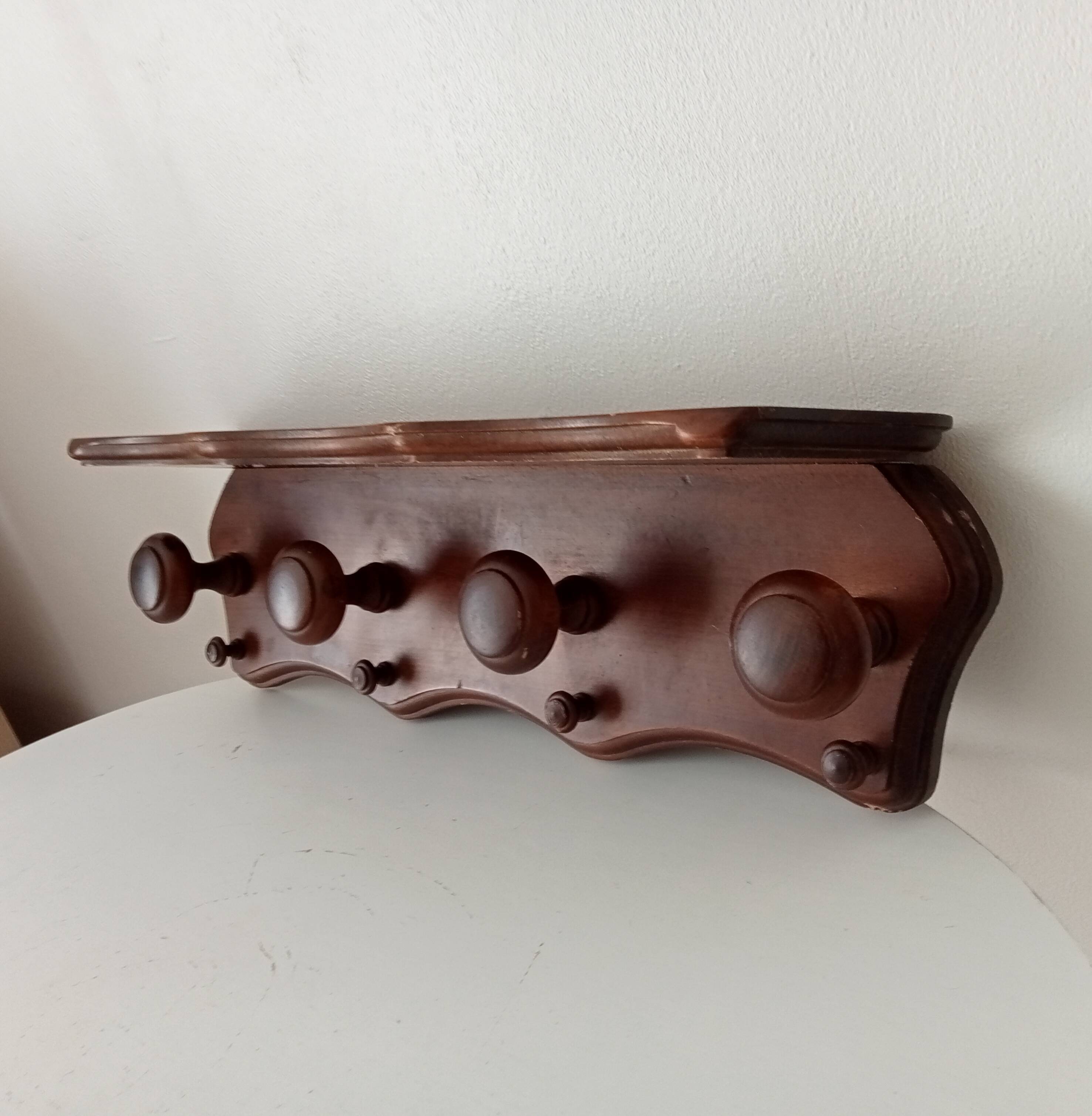 Vintage wall-mounted coat rack in solid oak