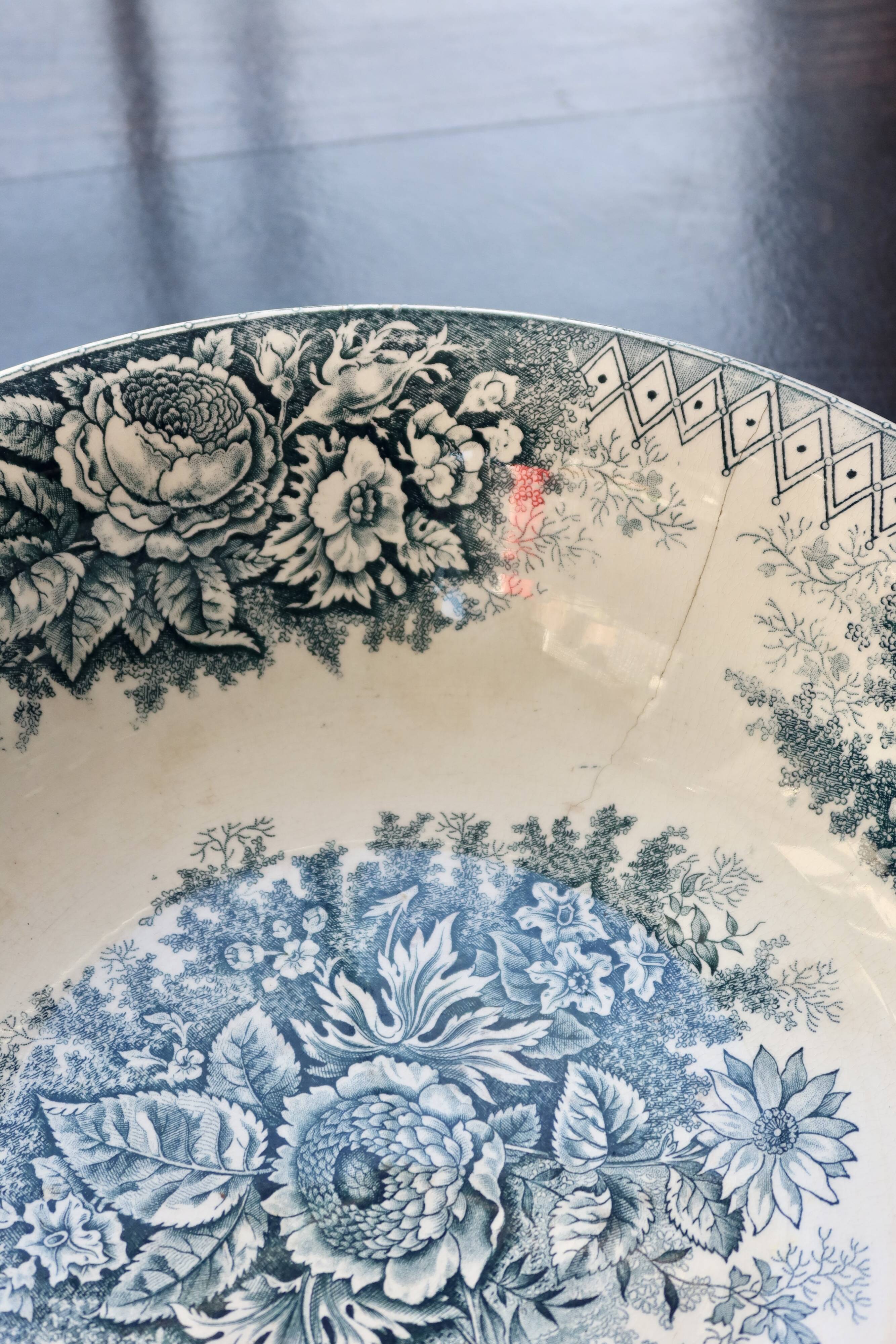 Basin or large antique salad bowl Hamage Nord – Blue planter model