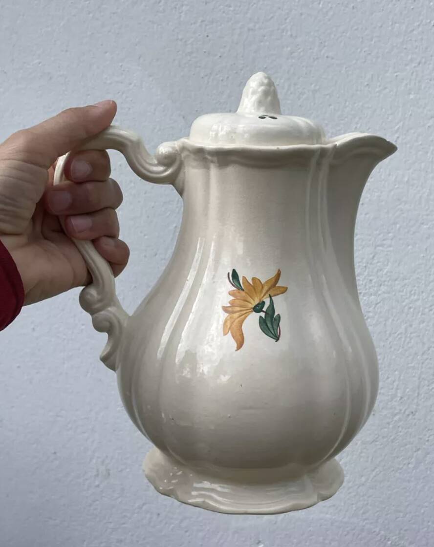 Large ceramic teapot with floral decoration, Digoin Sarreguemines