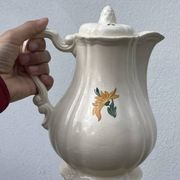 Large ceramic teapot with floral decoration, Digoin Sarreguemines