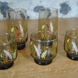 Set of 8 smoked glasses with 70s patterns