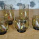 Set of 8 smoked glasses with 70s patterns