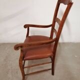 Fauteuil bois massif et skaï