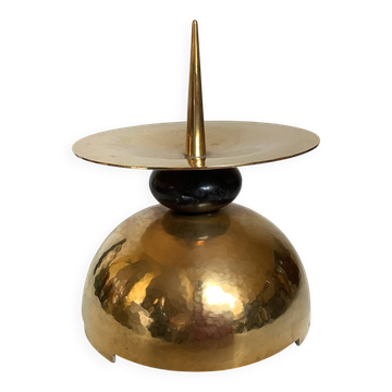 Large hammered brass candlestick silversmith Holemans Brussels