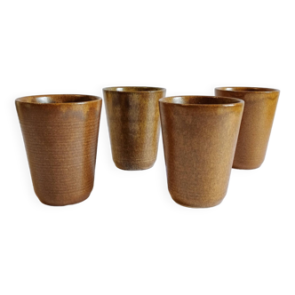 Lot de 4 verres / timbales en gres marron Digoin vintage